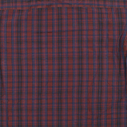 Marks & Spencer Mens Multicoloured Plaid Polyester Button-Up Size L Collared Button
