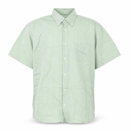 Jager Mens Green Striped Cotton Button-Up Size L Collared Button