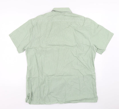 Jager Mens Green Striped Cotton Button-Up Size L Collared Button