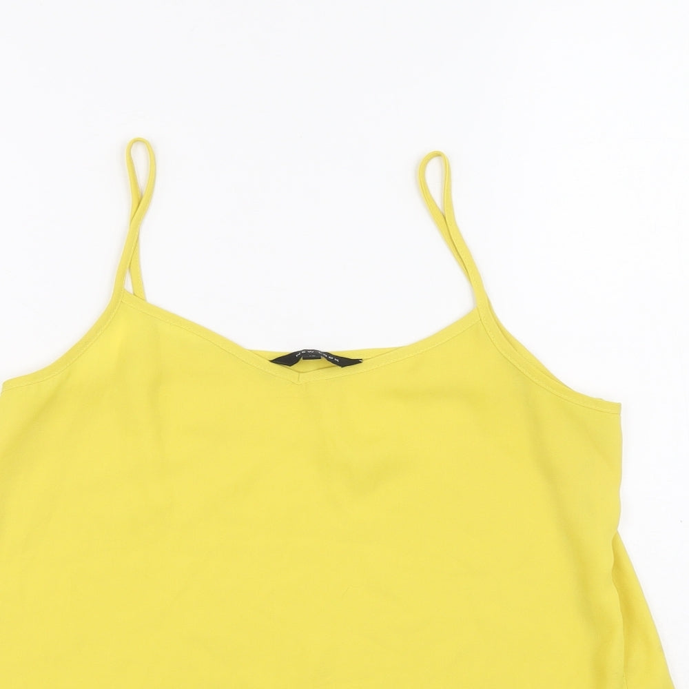 New Look Womens Yellow Polyester Basic Blouse Size 10 V-Neck