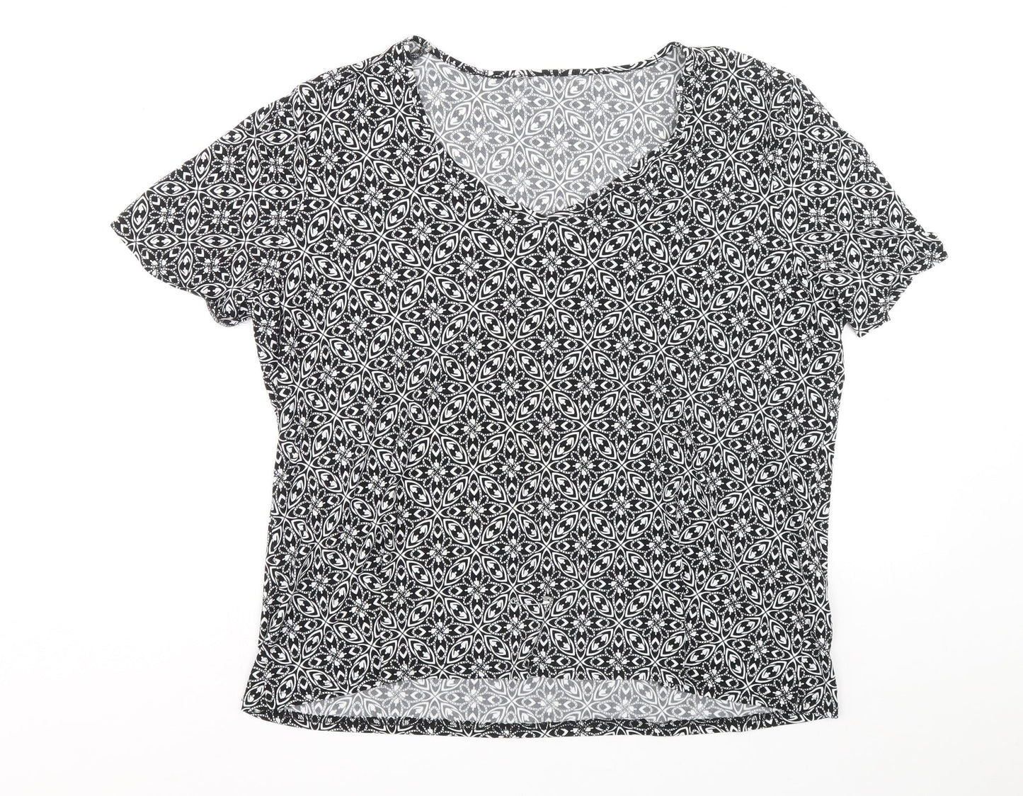Bonmarché Womens Black Geometric Polyester Basic Blouse Size L V-Neck