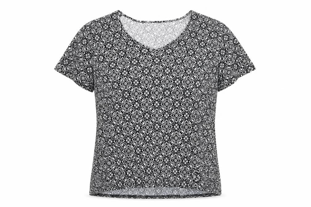 Bonmarché Womens Black Geometric Polyester Basic Blouse Size L V-Neck