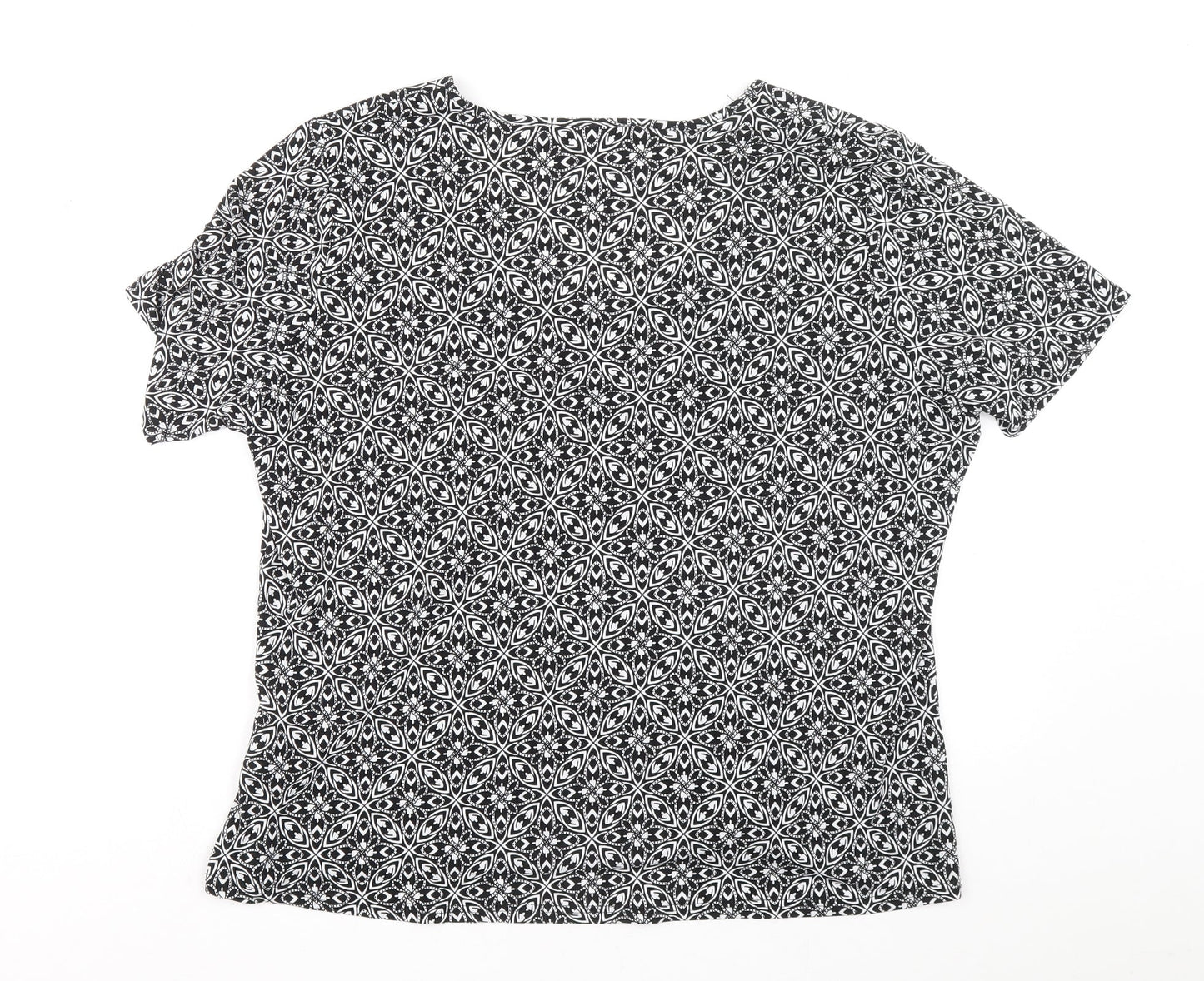 Bonmarché Womens Black Geometric Polyester Basic Blouse Size L V-Neck