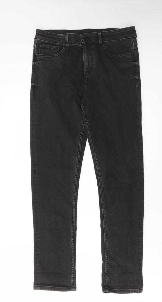 Marks and Spencer Womens Grey Cotton Skinny Jeans Size 12 L29 in Regular Button