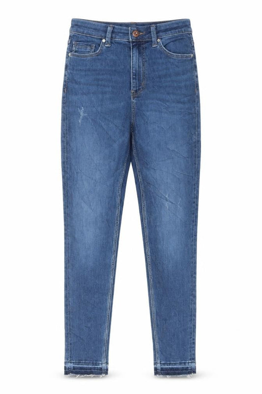 Marks & Spencer Womens Blue Cotton Skinny Jeans Size 8 L29 in Regular Button
