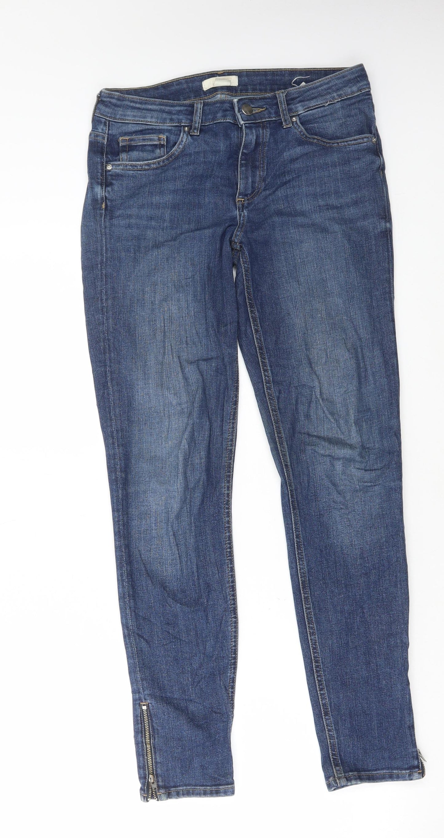 H&M Womens Blue Cotton Skinny Jeans Size 8 L29 in Regular Button