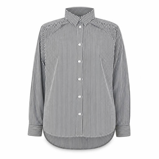 H&M Womens Black Striped Polyester Basic Button-Up Size M Collared