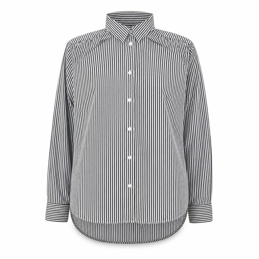 H&M Womens Black Striped Polyester Basic Button-Up Size M Collared