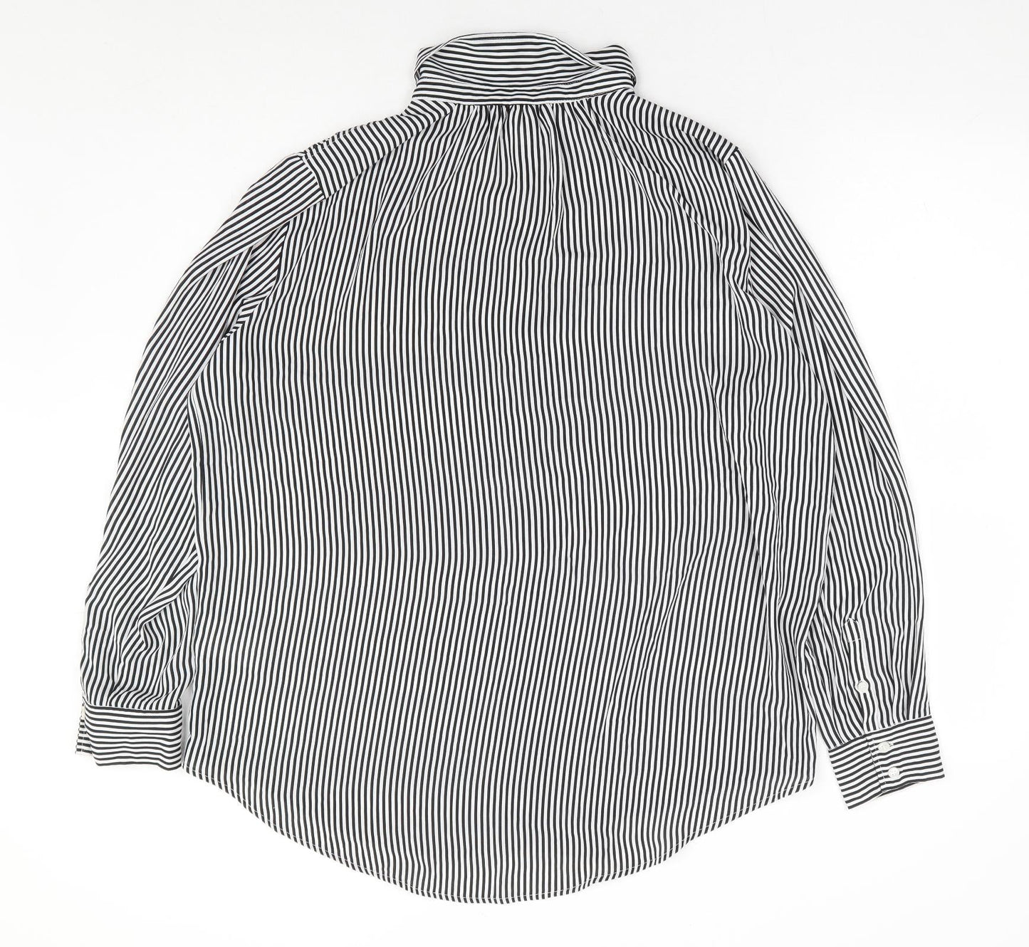 H&M Womens Black Striped Polyester Basic Button-Up Size M Collared