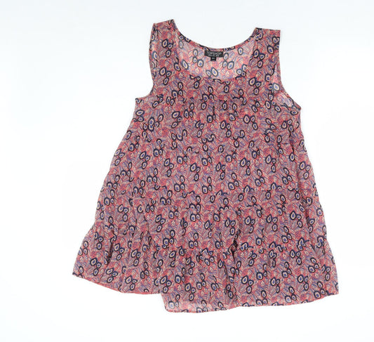 Topshop Womens Pink Geometric Polyester Basic Tank Size 10 Round Neck - Tiered Smock