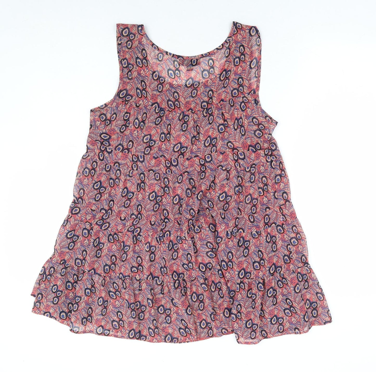 Topshop Womens Pink Geometric Polyester Basic Tank Size 10 Round Neck - Tiered Smock
