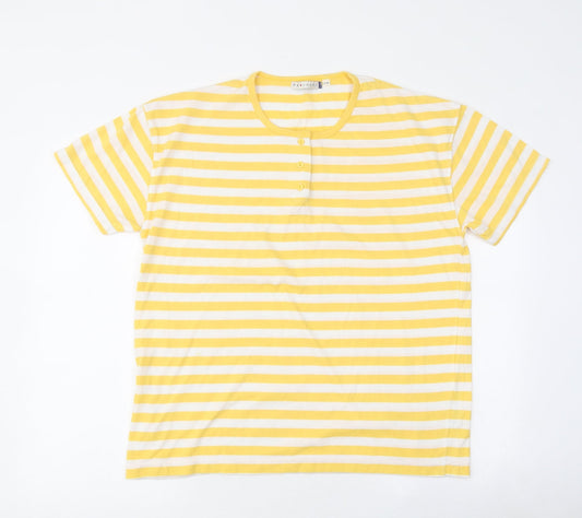 Paolucci Womens Yellow Striped Polyester Basic Button-Up Size S Round Neck - Size S/M