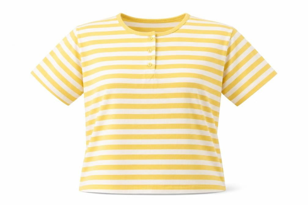Paolucci Womens Yellow Striped Polyester Basic Button-Up Size S Round Neck - Size S/M