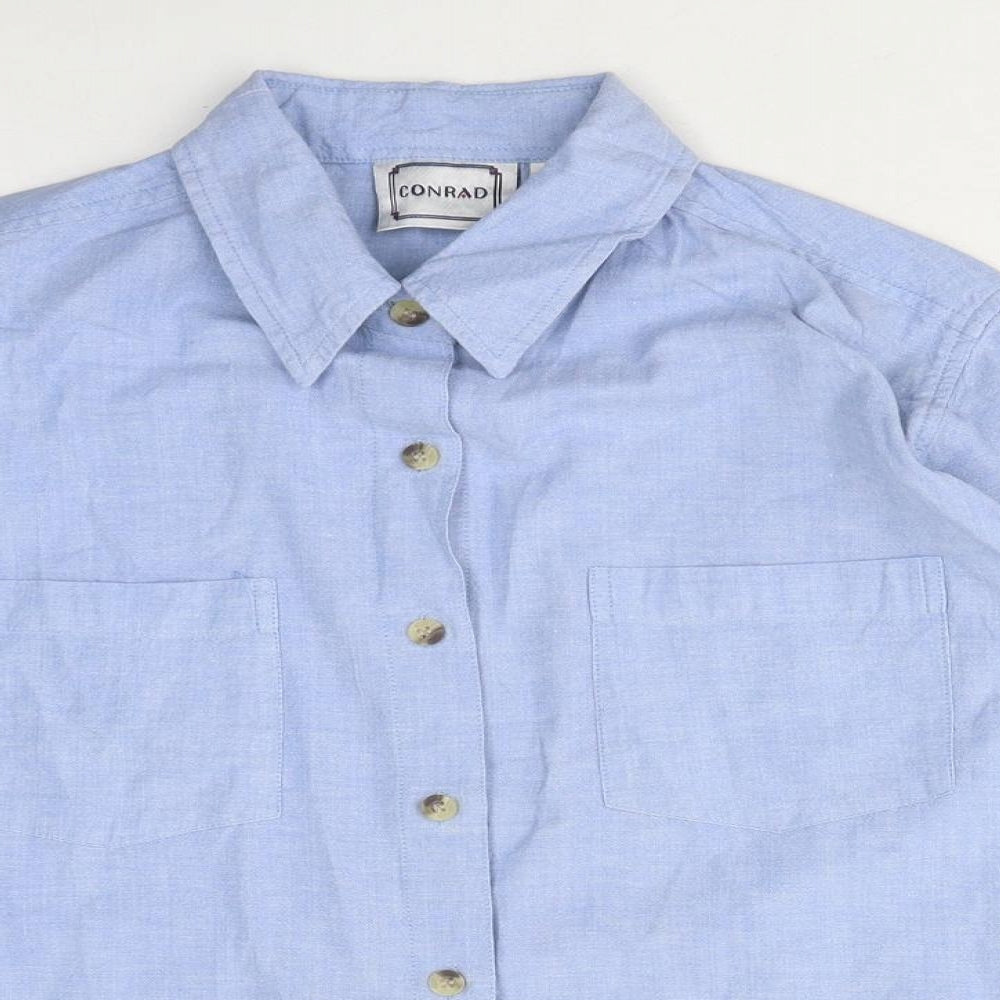 Conrad Mens Blue Polyester Button-Up Size M Collared Button