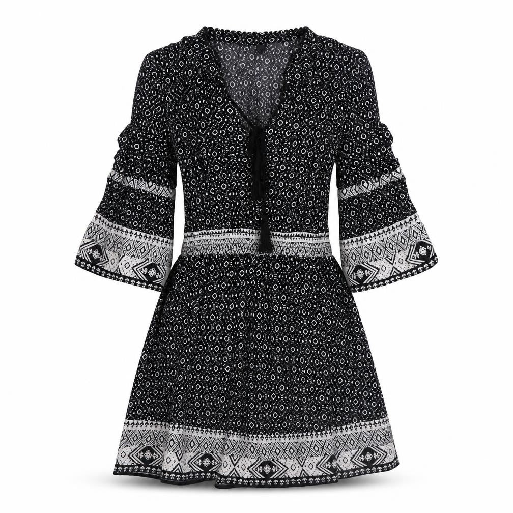Divided by H&M Womens Black Geometric Viscose A-Line Size 10 V-Neck Pullover