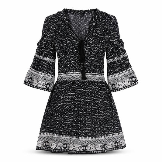 Divided by H&M Womens Black Geometric Viscose A-Line Size 10 V-Neck Pullover