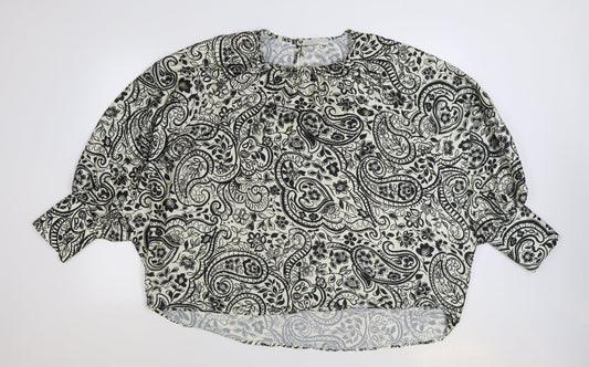 New Collection Womens Black Paisley Polyester Basic Blouse Size L Round Neck