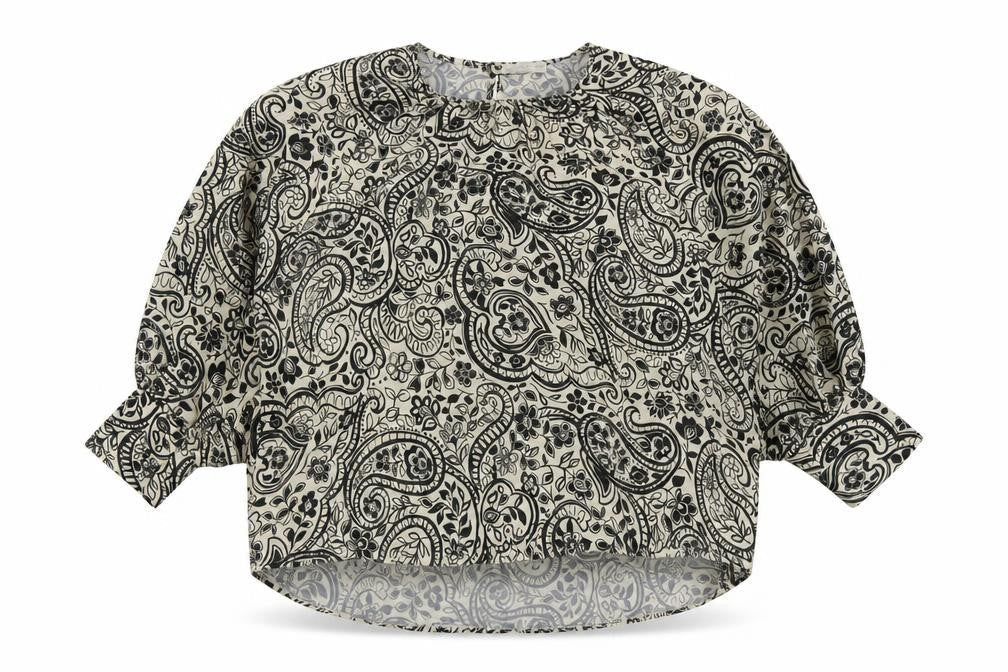 New Collection Womens Black Paisley Polyester Basic Blouse Size L Round Neck
