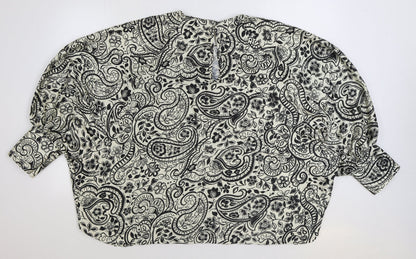 New Collection Womens Black Paisley Polyester Basic Blouse Size L Round Neck
