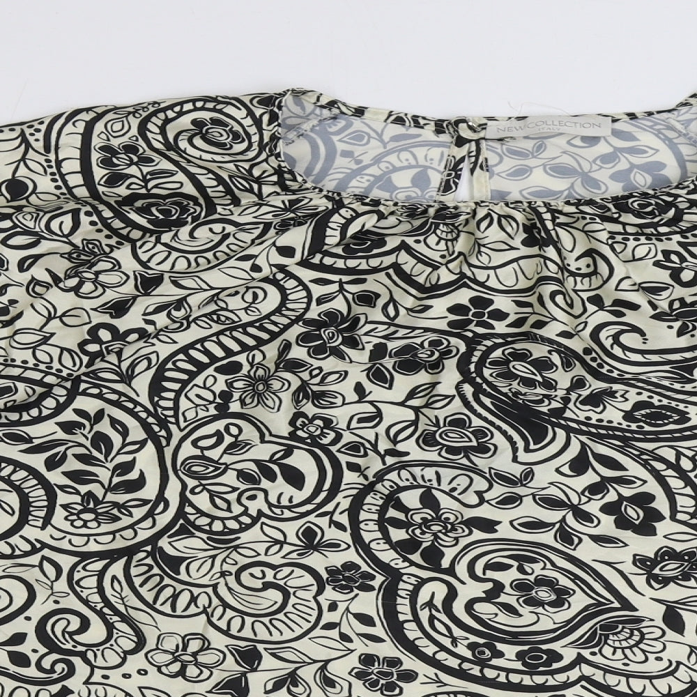 New Collection Womens Black Paisley Polyester Basic Blouse Size L Round Neck