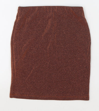 Pull&Bear Womens Orange Viscose Mini Skirt Size S