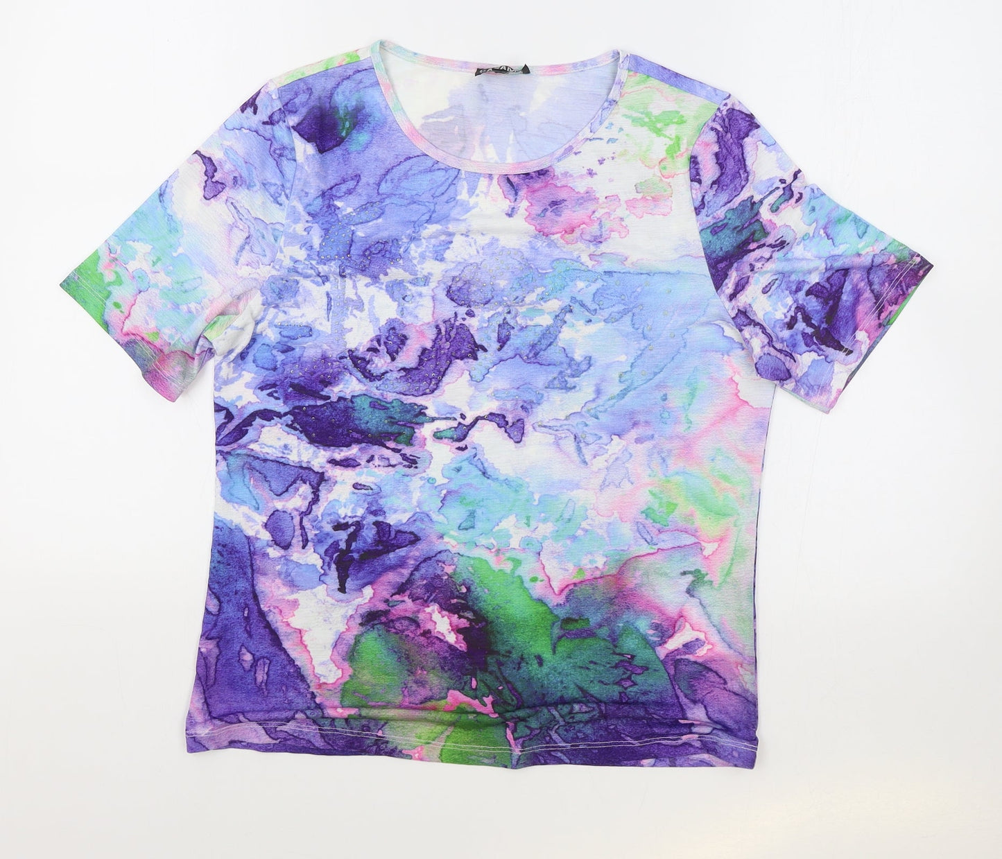 Casamia Womens Multicoloured Geometric Polyester Basic T-Shirt Size S Boat Neck