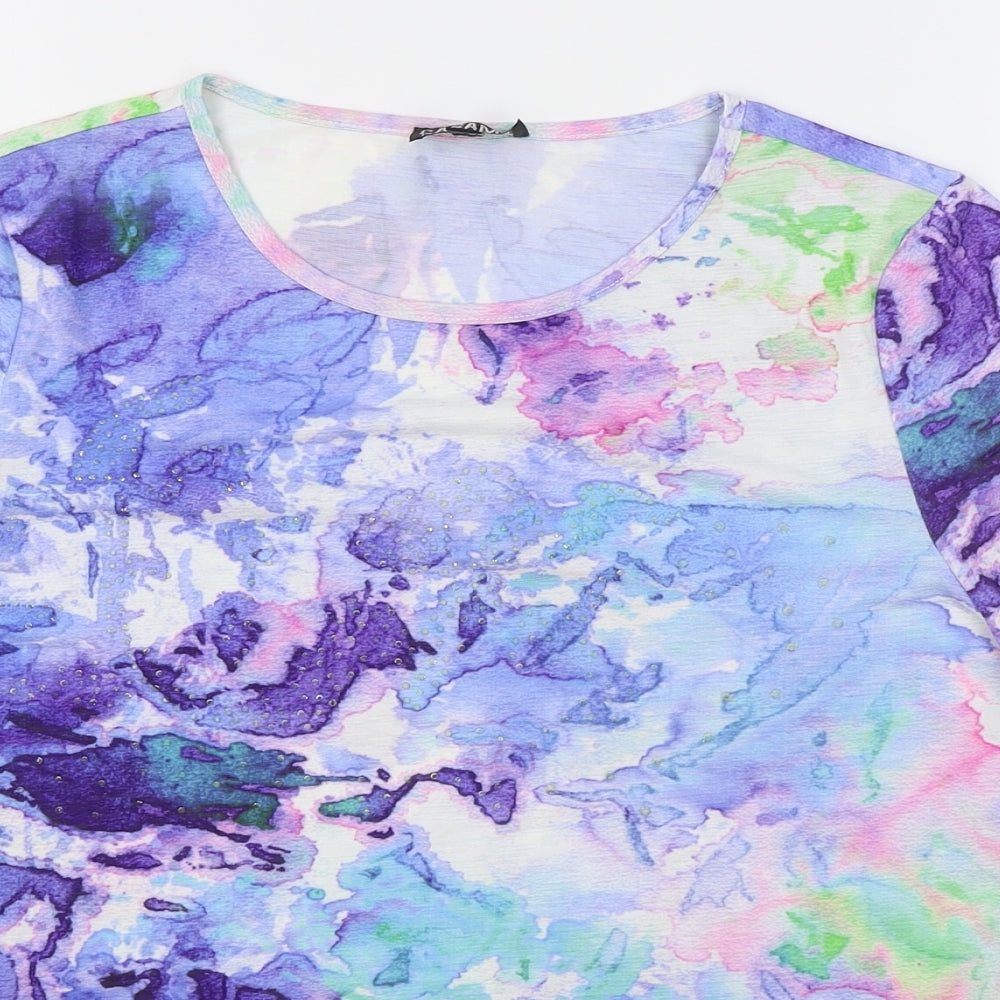 Casamia Womens Multicoloured Geometric Polyester Basic T-Shirt Size S Boat Neck