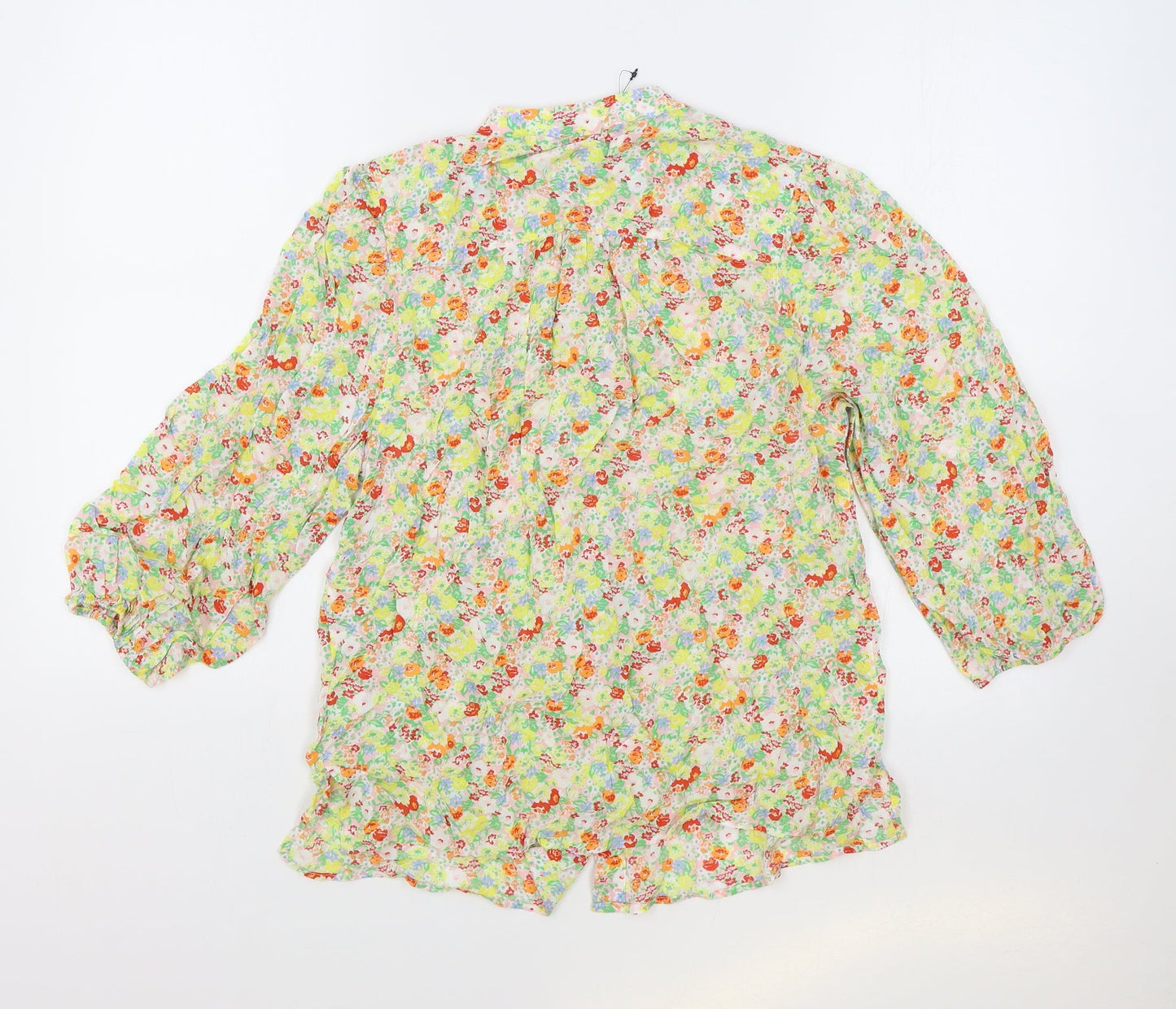 Marks and Spencer Womens Yellow Floral Viscose Basic Blouse Size 8 Collared