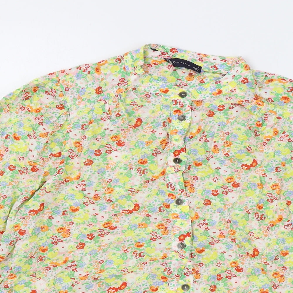 Marks and Spencer Womens Yellow Floral Viscose Basic Blouse Size 8 Collared