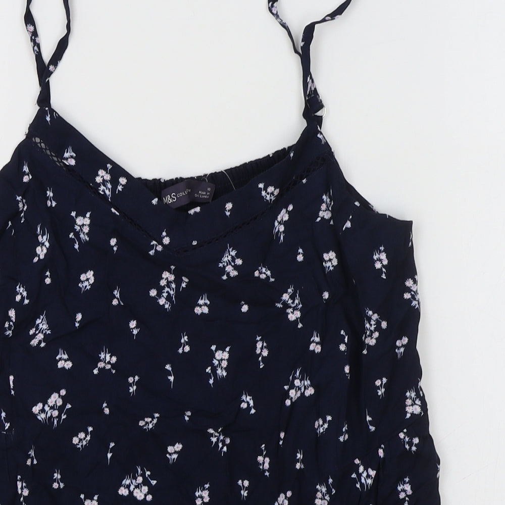 Marks and Spencer Womens Blue Floral Viscose Camisole Tank Size 10 V-Neck