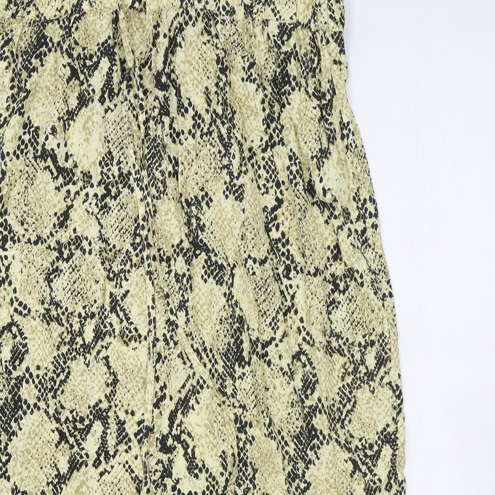 Marks and Spencer Womens Beige Animal Print Viscose Flare Skirt Size 12 Drawstring - Snake Skin Print