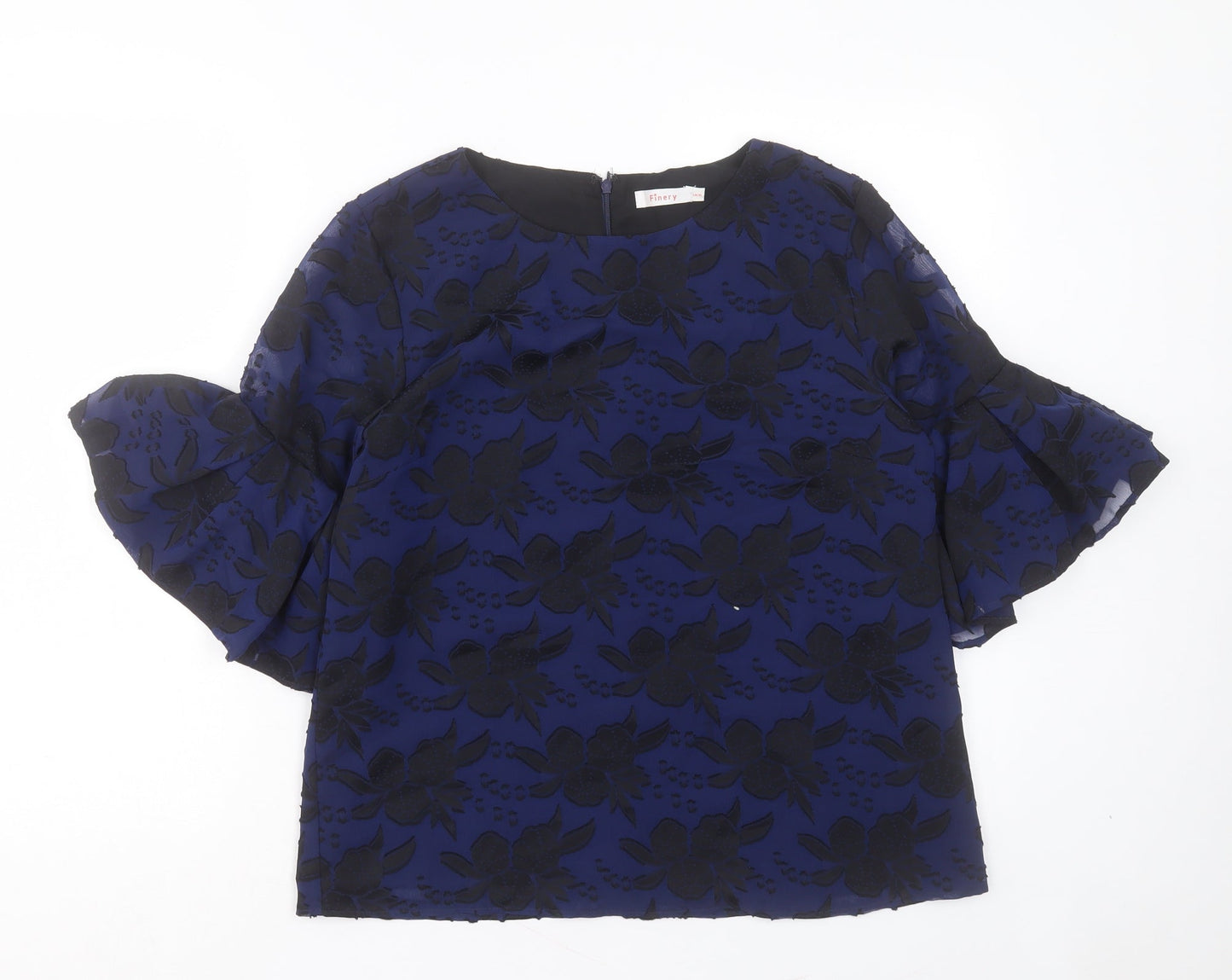 Finery Womens Blue Floral Polyester Basic Blouse Size 10 Crew Neck