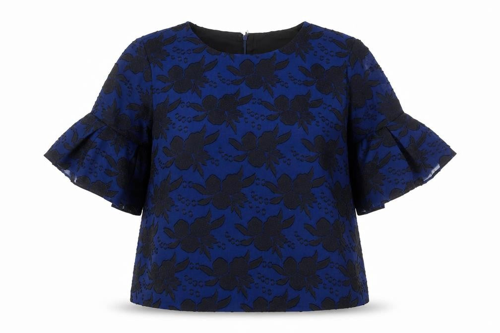 Finery Womens Blue Floral Polyester Basic Blouse Size 10 Crew Neck