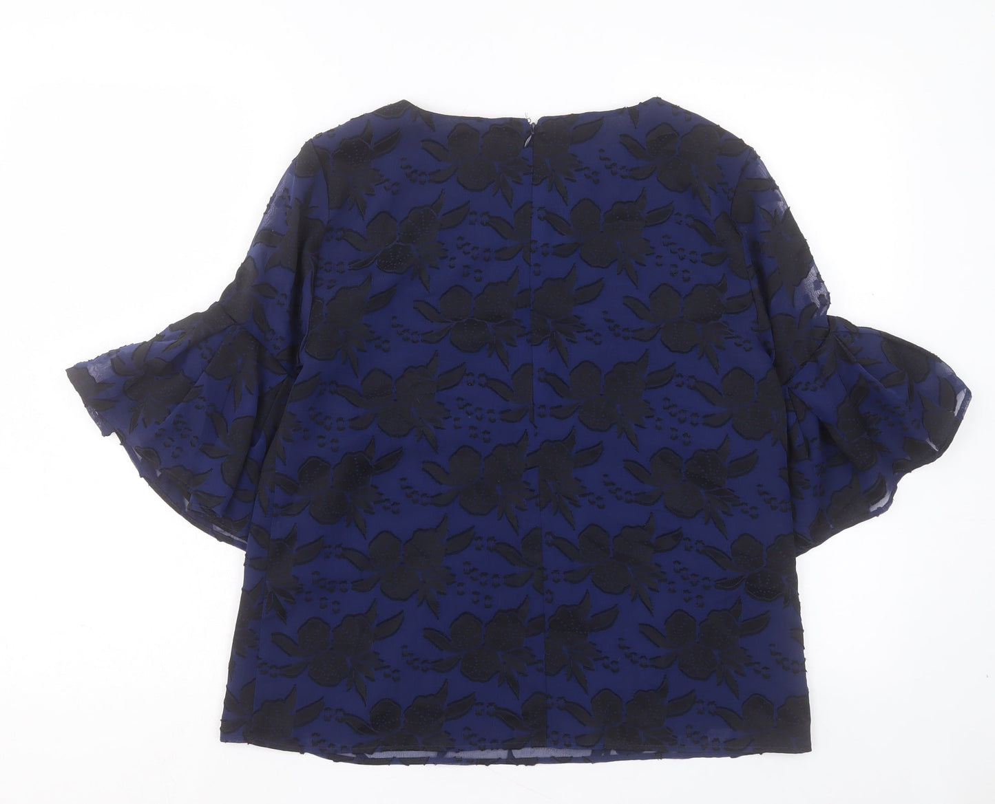 Finery Womens Blue Floral Polyester Basic Blouse Size 10 Crew Neck