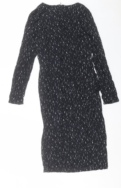 Autograph Womens Black Geometric Viscose Sheath Size 12 Crew Neck Zip