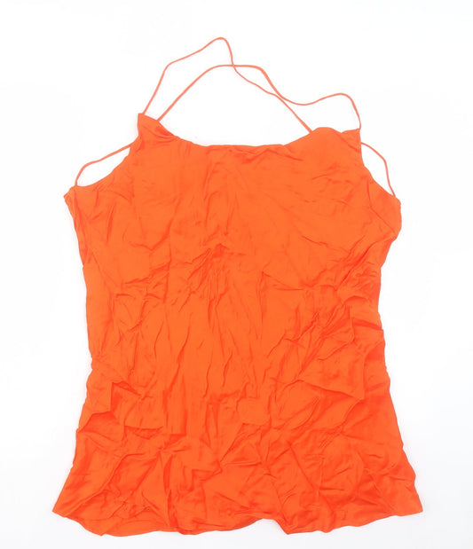 Zara Womens Orange Polyester Basic Tank Size 2XL Cowl Neck - Cross Back