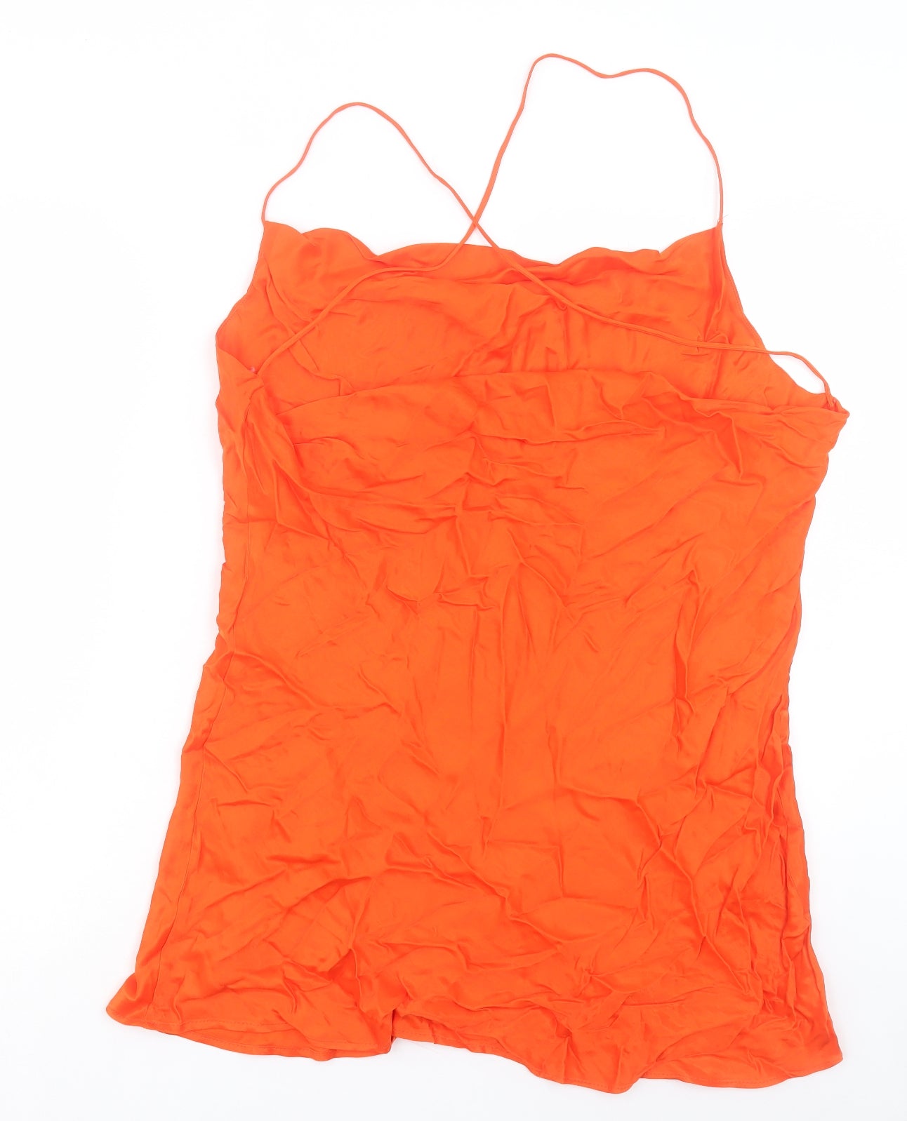 Zara Womens Orange Polyester Basic Tank Size 2XL Cowl Neck - Cross Back