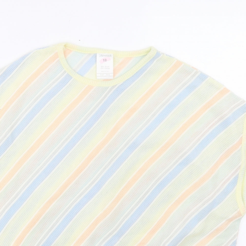 Littlewoods Womens Multicoloured Crew Neck Striped Acrylic Vest Jumper Size 18