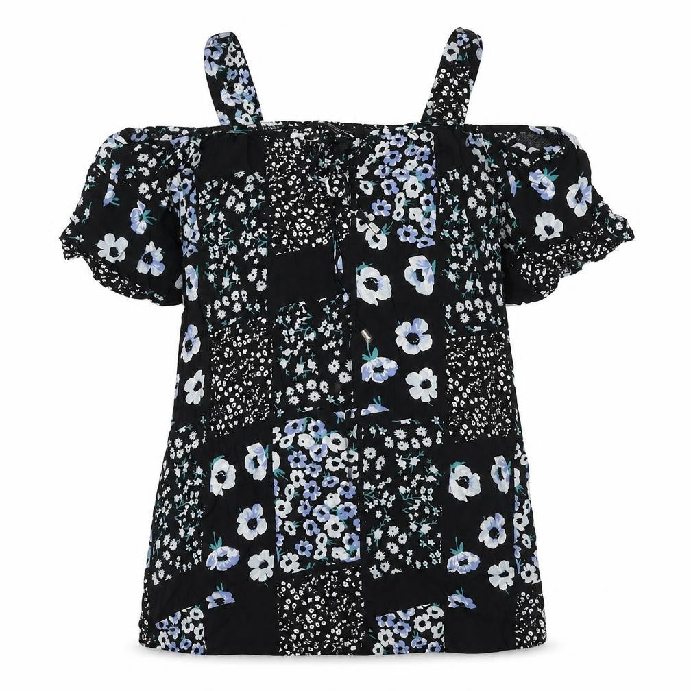 Dorothy Perkins Womens Black Floral Viscose Basic Blouse Size 10 Square Neck
