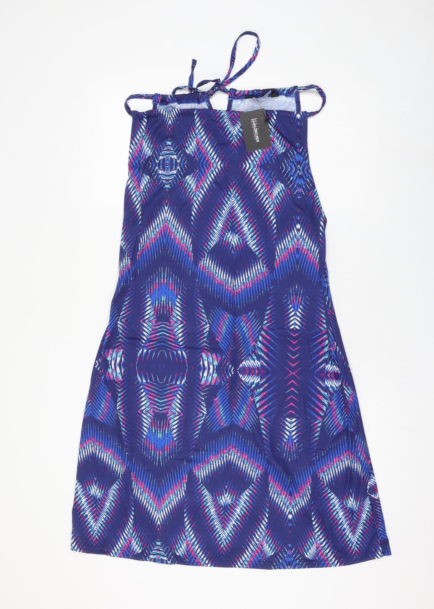 Kaleidoscope Womens Blue Geometric Polyester Shift Size 14 Square Neck Pullover