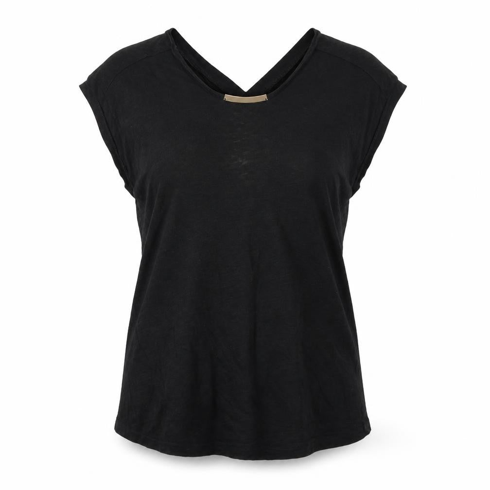 Zara Womens Black Polyester Basic Blouse Size M Round Neck - Cut Out Back