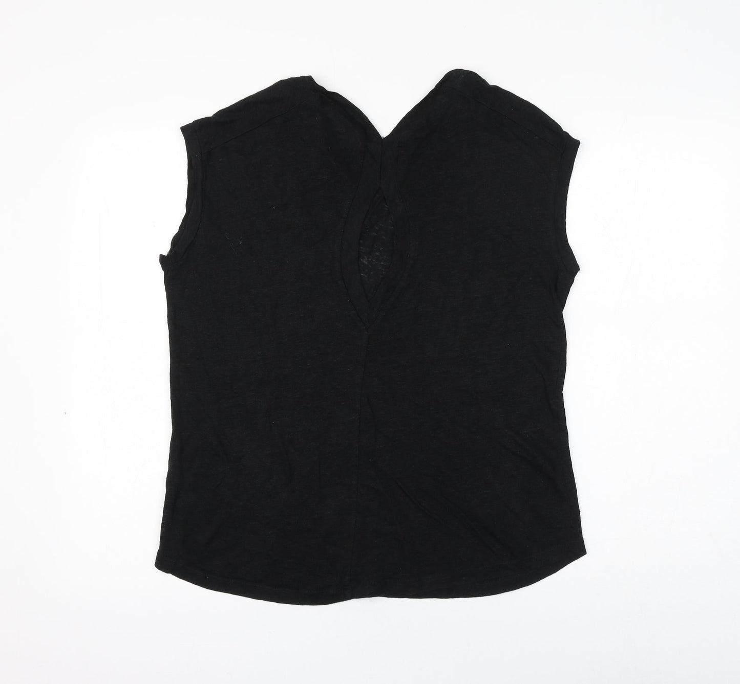Zara Womens Black Polyester Basic Blouse Size M Round Neck - Cut Out Back