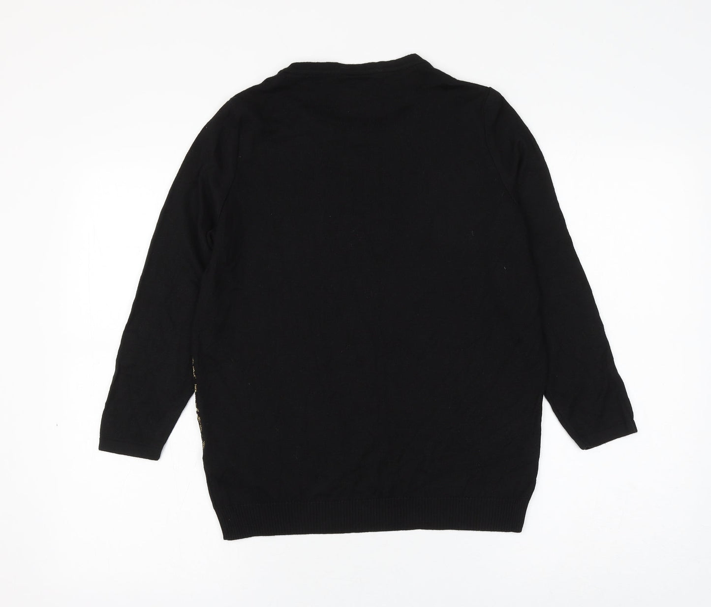 Bonmarché Womens Black Round Neck Geometric Viscose Pullover Jumper Size S
