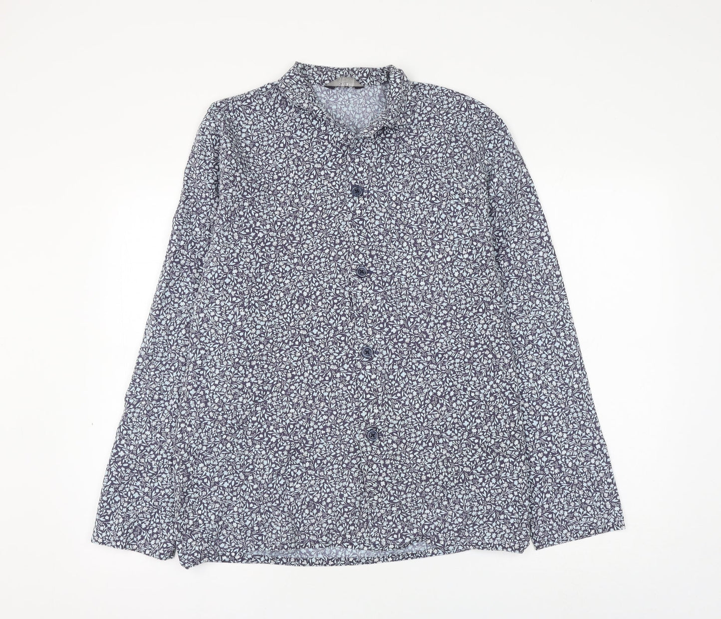 Marks and Spencer Womens Blue Floral Polyester Basic Button-Up Size S Collared