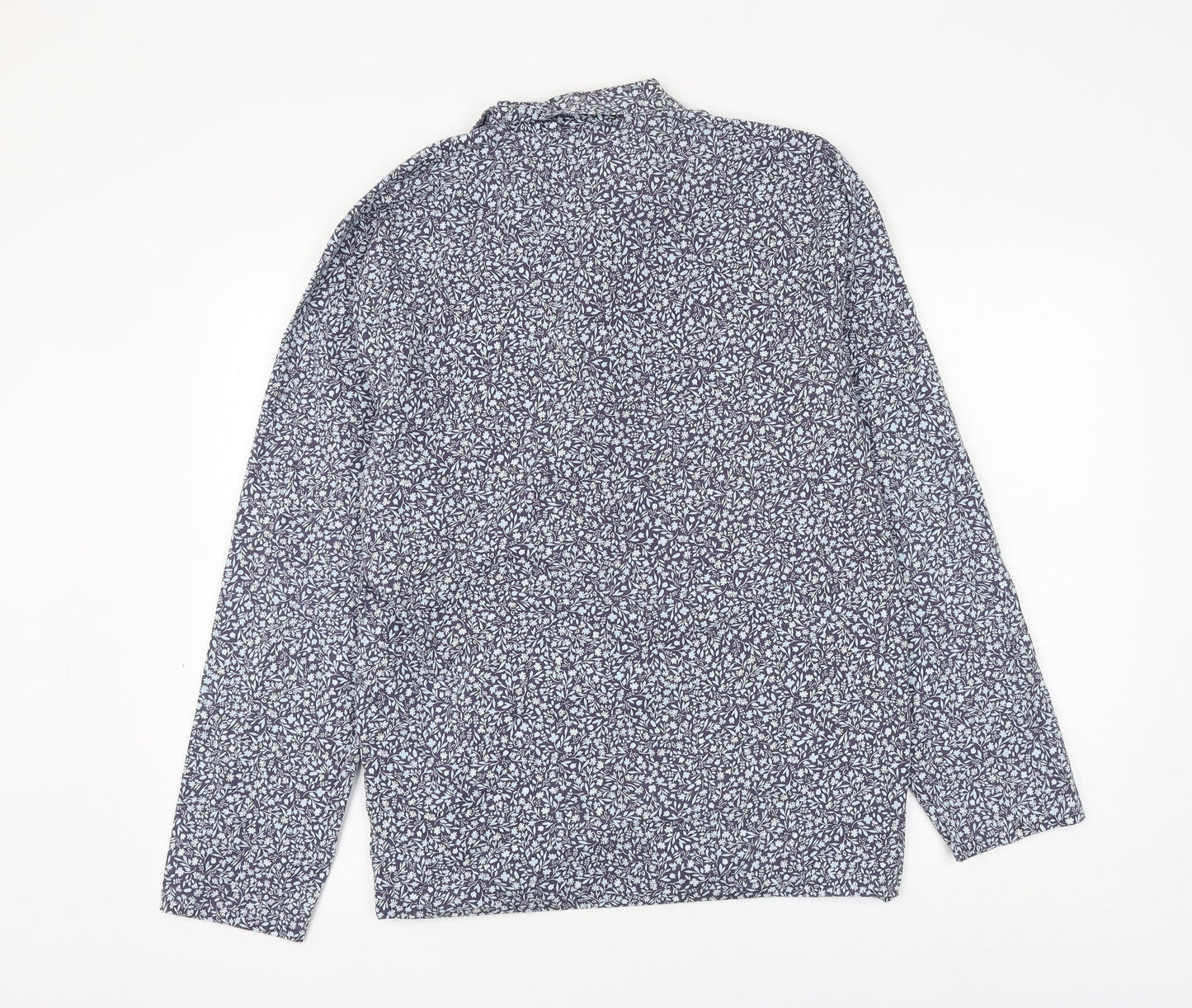 Marks and Spencer Womens Blue Floral Polyester Basic Button-Up Size S Collared