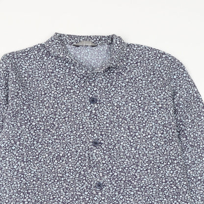 Marks & Spencer Womens Blue Floral Polyester Basic Button-Up Size S Collared