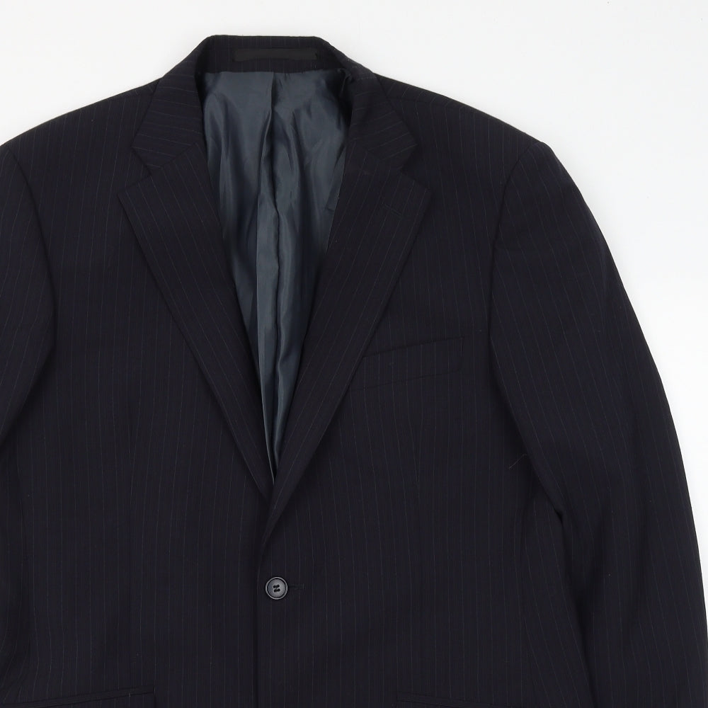 Marks and Spencer Mens Blue Striped Polyester Jacket Suit Jacket Size 40
