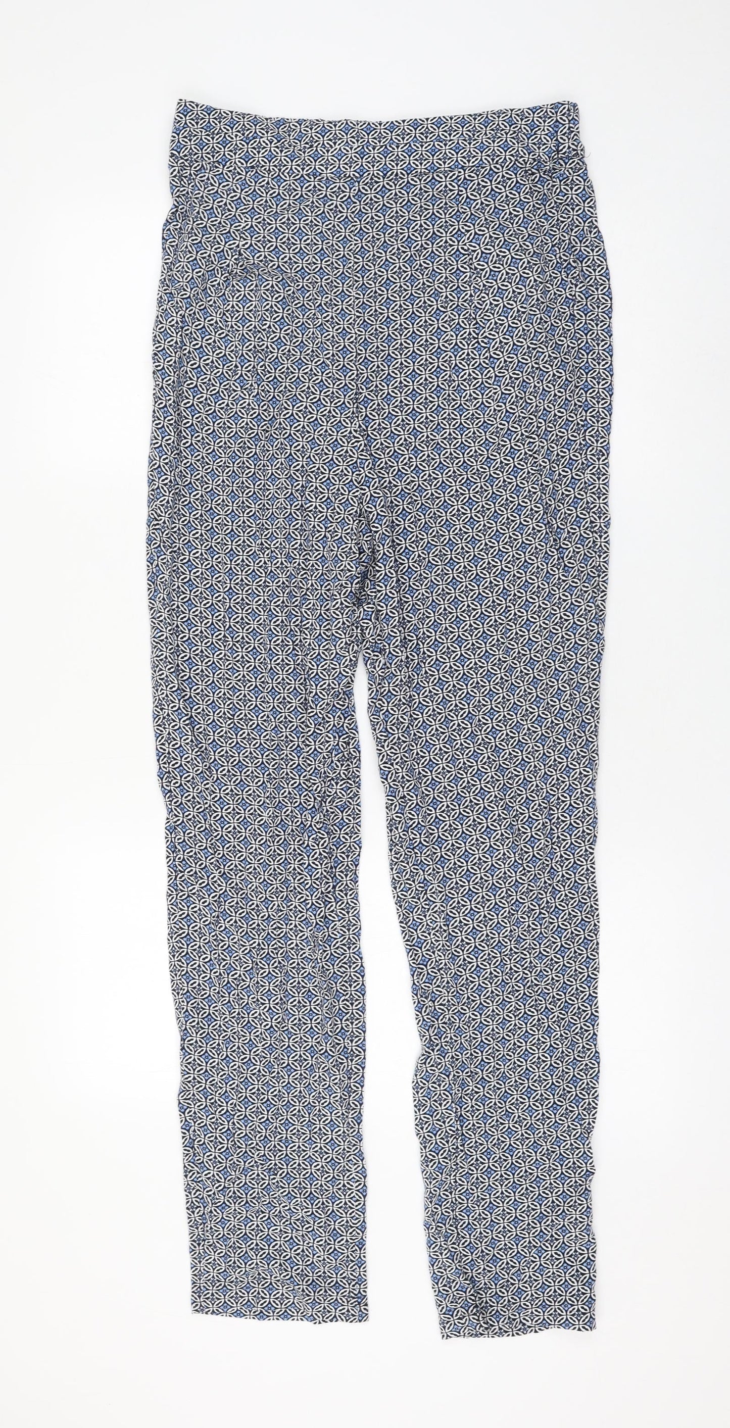 Marks and Spencer Womens Blue Geometric Viscose Trousers Size 10 L30 in Regular
