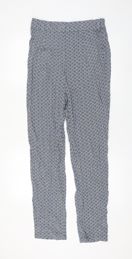 Marks and Spencer Womens Blue Geometric Viscose Trousers Size 10 L30 in Regular