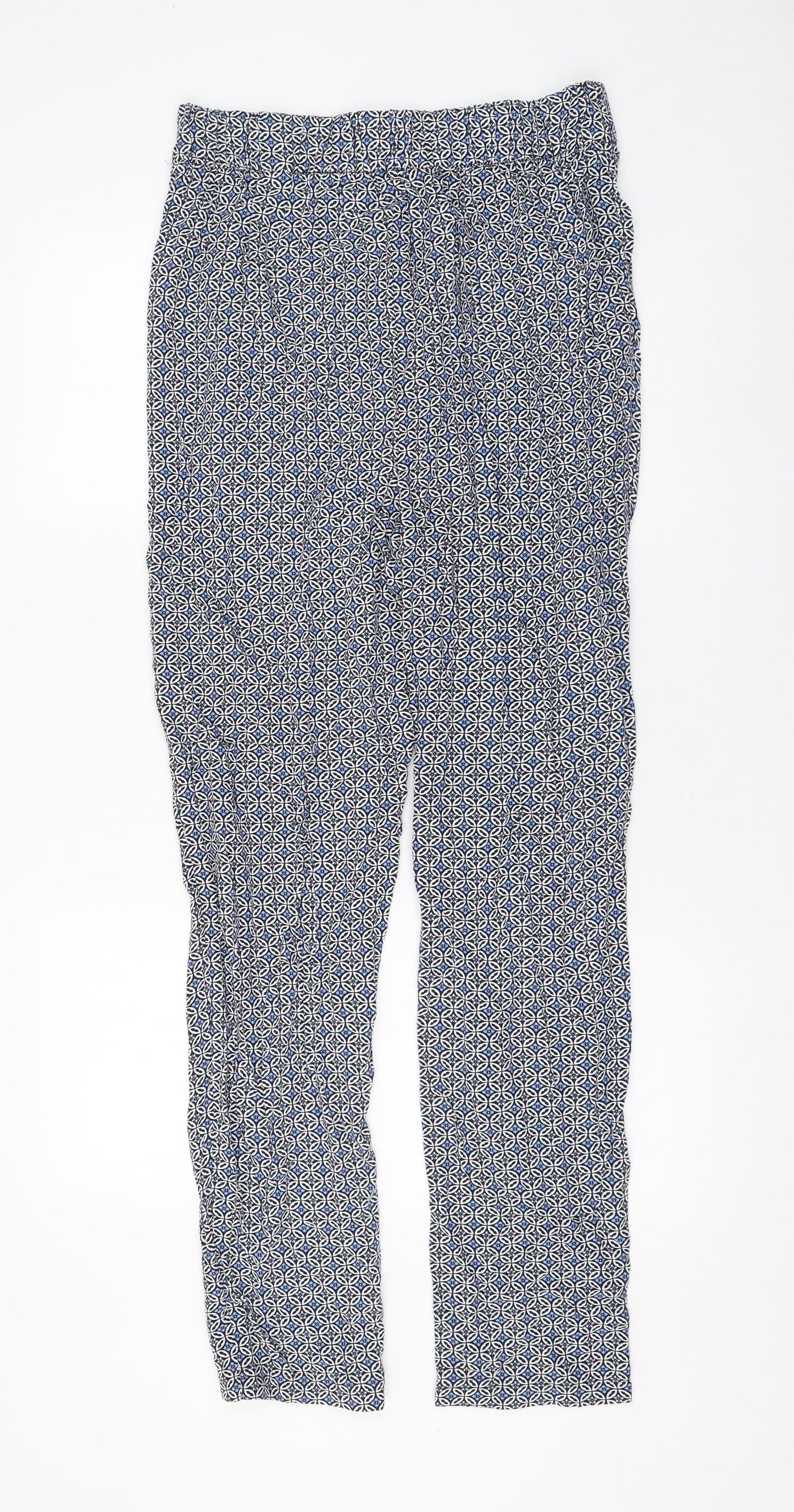 Marks and Spencer Womens Blue Geometric Viscose Trousers Size 10 L30 in Regular